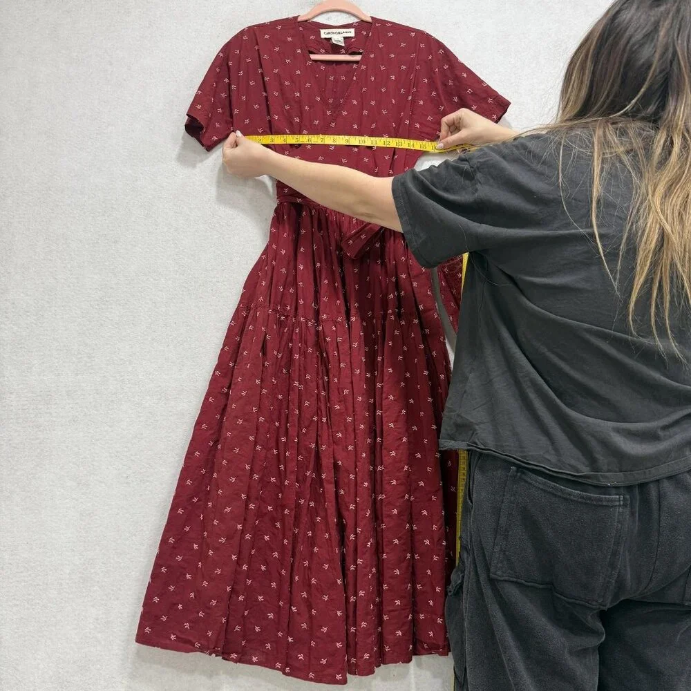 Caron Callahan Dress Womens Small Red Embroidered Wrap Short Sleeve Maxi Boho - Picture 5 of 7